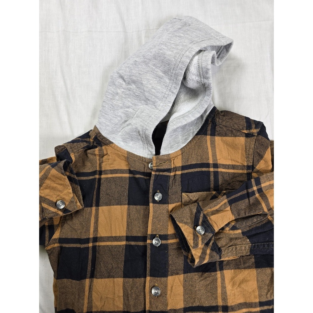 Carhartt Jacket Boys 8-10 Brown Plaid Flannel Hooded Button Up Shirt Casual